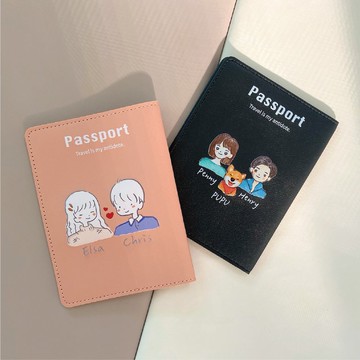 【艾米薇兒 客製化人名】人物系列插畫風皮革質感護照套