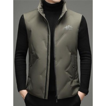 秋冬季白鴨絨壓膠馬甲男立領羽絨服背心戶外運動外套輕薄男裝馬夾