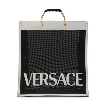 Versace - Black And White Leather Shopper Tote Bag
