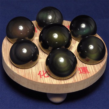 【吉祥開運坊】【彩虹黑曜石七星陣(小)  附孟宗竹七星底盤 防小人 口舌】淨化