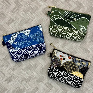 和風 雲海山峰 日系拼布拉鍊小包 可拆式手腕帶 手作零錢包