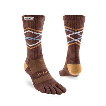 INJINJI Trail野跑避震吸排五趾中筒襪FX(栗棕色)-NAA3788 厚底防震 運動員推薦 馬拉松襪 五趾襪