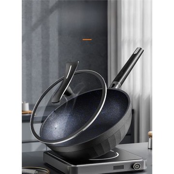 超耐磨不粘鍋炒鍋家用麥飯石炒菜鍋無油煙鍋平底電磁爐燃氣灶專用