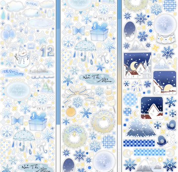 冬雪藍藍 合成紙 BOPP透明 模切 貼紙卷 5米卷