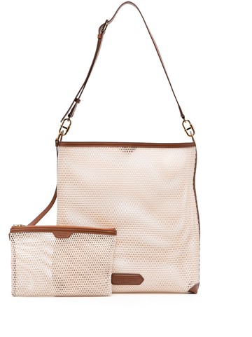 TOM FORD - leather-trimmed mesh shoulder bag - men - Fabric - One Size - Neutrals