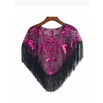 百搭時尚歐韓風大碼罩衣流蘇訂珠亮片旗袍斗蓬式防曬衣女披肩薄款