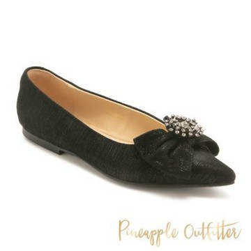 Pineapple Outfitter-璀璨寶石絨面尖頭平底鞋 DAFYDDO-絨黑色