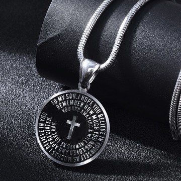 羅馬圓盤項鏈男士復古圓牌十字架吊墜定制刻名字ins嘻哈朋克掛件