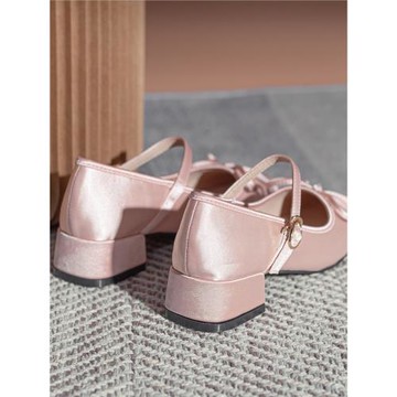 匠逅女鞋春夏單鞋女新款氣質女生粉色芭蕾高跟鞋配裙子晚晚溫柔鞋