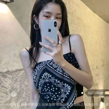 免運 台灣出貨 【1.2万人收藏】设计感小众印花吊带背心女夏季2021新款韩版性感上衣短款内搭外穿限時下殺