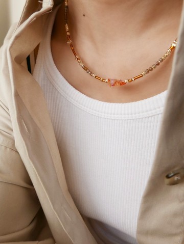 銅鍍金/天然石項鍊/紅紋瑪瑙