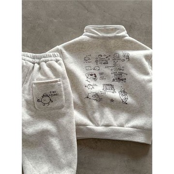 兒童加絨衛衣潮牌童裝2025冬季加絨保暖休閑套裝韓系男童2件套潮