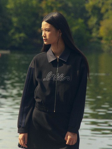 Collar Point Lettering Jersey Jumper (Black)