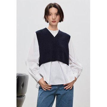 鯨乎 極簡100%羊毛V領針織馬甲女2025秋冬新款百搭疊穿毛衣背心