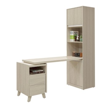 文創集 安卡蘭5尺可伸縮書桌＆書櫃組合-150-180x60x195cm免組