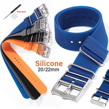 NATO 柔軟彈性矽膠錶帶 20 毫米 22 毫米通用單環祖魯錶帶防水薄橡膠運動腕帶男士女士手鍊適用於華為 GT3/4