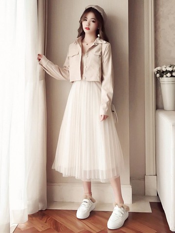 法式小眾連衣裙女秋冬2020年新款仙女吊帶網紗時尚套裝裙子兩件套