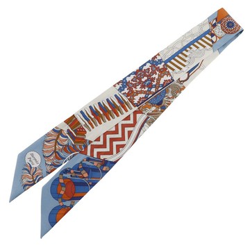 【日本直送】愛馬仕 HERMES Twilly 絲巾 傘與決鬥 De l'Ombrelle aux Duels 絲綢 天藍色/橘色 女性【二手】