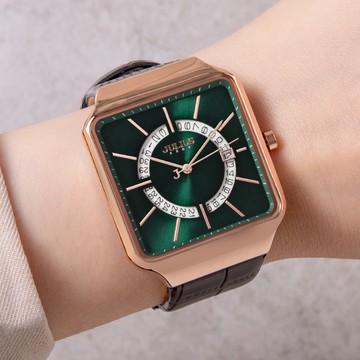 正韓JULIUS依偎時光炫光日顯真皮手錶【WJA1392】-綠面黑帶(大)/(小)