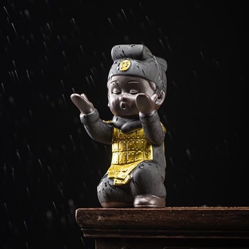 創意中式紫砂黑金砂兵馬俑擺件禪意復古家居客廳飾品書房筆托筆架