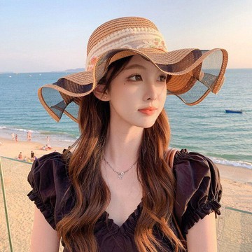 💖臺灣-出貨💖防曬帽子女夏季防紫外線大帽檐遮陽帽漁夫帽草帽可摺疊夏天太陽帽03cF