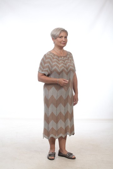 手工針織連衣裙米色夏季亞麻+粘膠