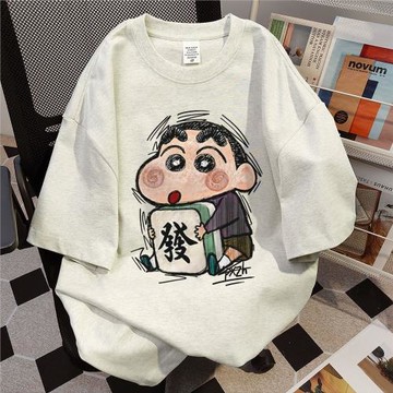 2025夏季可愛寬松短袖T恤女純棉美式蠟筆小新卡通印花打底衫上衣