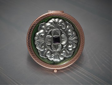 錫雕 玫瑰金 事事如意 綠底  放大/正常比例兩用隨身鏡