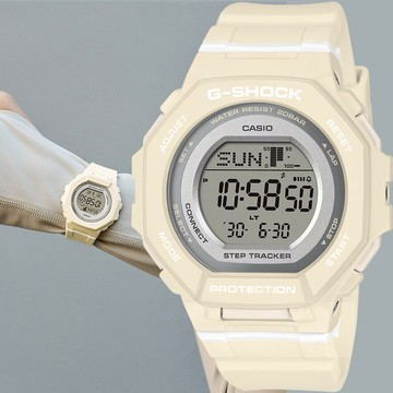 ［流行100種獨家禮物 下單送手錶擦拭布］【CASIO 卡西歐】G-SHOCK 計步藍牙手錶 運動風女錶-米白 送禮 禮物 推薦 GMD-B300-7