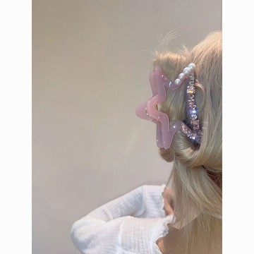 ⭐臺灣出貨⭐繆斯女神~甜酷韓系鑲鑽五角星抓夾後腦勺鯊魚夾盤發情人節抓夾女