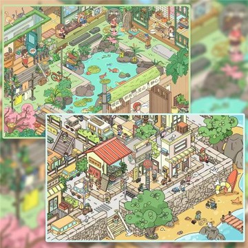 易然文創6.0系列造景貼紙大版海濱小鎮一間小院微縮場景合集本大