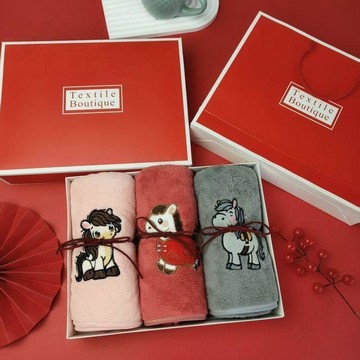 【Upton百貨】珊瑚絨毛巾 刺繡卡通小馬毛巾 吸水柔軟 大紅禮盒裝