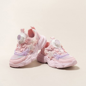 庫洛米爆款女童紐扣女孩運動鞋旋轉扭扭公主兒童防水新款亮燈老爹鑫弘-萌寶童裝可開發票