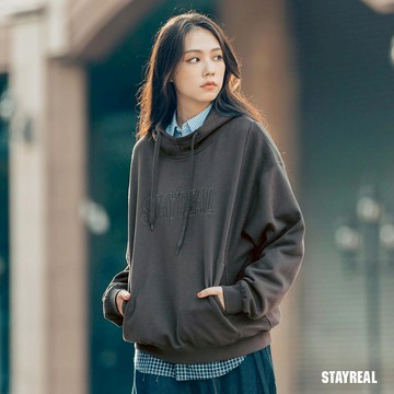 STAYREAL Stay Simple 拼接連帽上衣 - 深灰