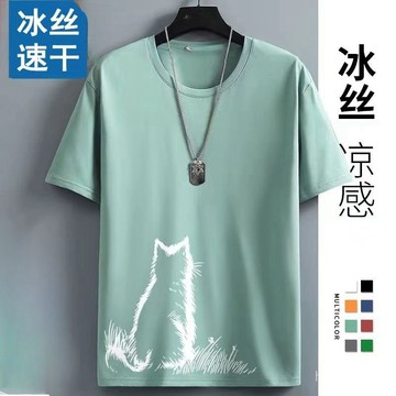 🔥臺灣出貨🔥冰絲男T恤短袖夏季新款速幹透氣大碼寬鬆冰感休閒健身運動上衣服hhfoof