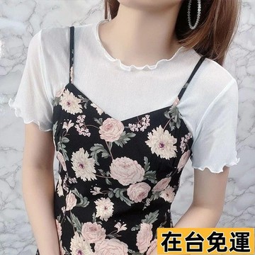 🔥台灣發出🔥 蕾絲打底衫女夏吊帶裙內搭薄款短袖T恤小衫別緻短款紗衣網紗上衣蕾絲氣質感