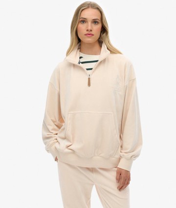 Superdry Women's Country Club Velour Quarter Zip Pink Size: 6