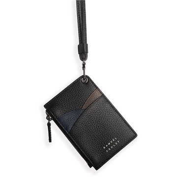 【男生禮物】Robyn 意大利皮革ID掛頸證件套 - 啞黑色 可加購印名