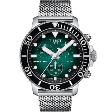 TISSOT 天梭 Seastar 海星300米潛水計時腕錶(T1204171109100)綠/45.5mm