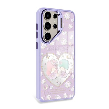 APBS 三麗鷗 Samsung S26/S25/S24/S23系列 防摔合金框隱形立架鏡面磁吸手機殼-捧花雙子星-紫框