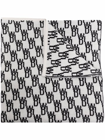 We11done - logo jacquard scarf - women - Nylon/Wool - One Size - Black