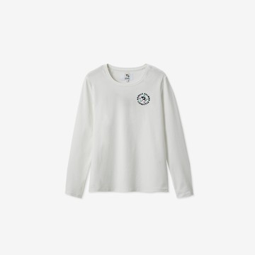 【網路獨家款】女裝-經典AP繡花長袖圓領T-白色