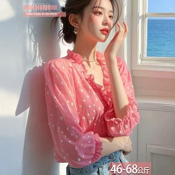 大V木耳滾邊波點印花燈籠袖襯衫 M-XL【425217X】【現+預】☆流行前線☆
