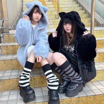 貓耳朵毛絨外套秋冬季軟妹可愛甜美日系亞文化仿兔毛衛衣毛絨