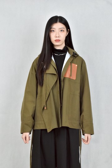 (L) loewe綠色連帽襯衫外套