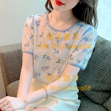 碎花雪紡襯衫女短袖夏季氣質泡泡袖上衣甜美減齡洋氣小衫【雲木雜貨】