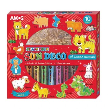 【AMOS 阿摩司】韓國原裝 10 色 十二 生肖 主題 吊飾 玻璃彩繪 膠 / 組 SD10P10-ZA