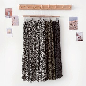 【Fee現貨3色新品】鬆緊捲邊飄逸豹紋棉長裙🔥豹紋長裙 豹紋裙 豹紋女裝 設計感長裙 半身裙 中長裙 韓系 韓系長裙