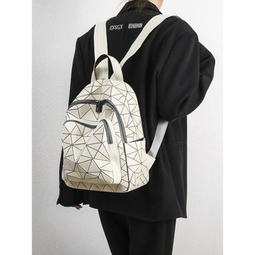 幾何棱格片雙肩包女生小書包PVC圓邊三角片菱格時尚通勤男女背包