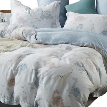 eyah 宜雅 100%萊賽爾天絲床包 + 枕套 長頸樂園 台灣製  動物 米色  單人